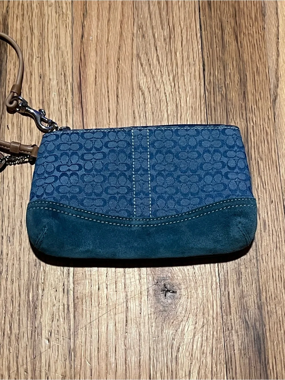 Vintage Coach Y2K Blue Denim Canvas & Suede Demi Wristlet